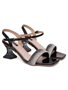 SHERRIF Women's Black Color Block Heel Mules (SF-4571-Black-38)