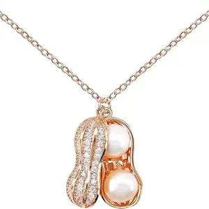 MEENAZ Rose Gold pendant necklace for women Girls Ladies girlfriend Wife Moti Shell Pearl Necklace for woman stylish locket diamond ad cz Pendants chains western Valentine Gift Anti tarnish jewelry 86