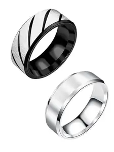 Amaal Rings for Men Combo Boys Boyfriend gents friends girls Blue gold Silver Ring for Boys 2 Stainless Steel finger Rings Stylish Valentine Gifts black ring for men mens ring Fashion AM211_20