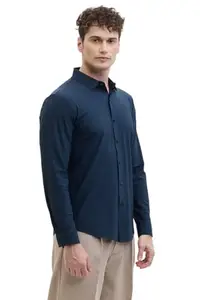 SNITCH Men's Shirt | Slim Fit Design | 100% Polyester Material, Spread Collar & Long Sleeves, Buttoned Cuffs, Lightweight & Wrinkle-Free, Suitable for Formal & Casual Occasions |Blue, XXL