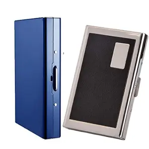 Stealodeal 6 Slot Black Leather with 8 Slot Blue RFID Blocking (Unisex) Card Holder (Combo of 2)