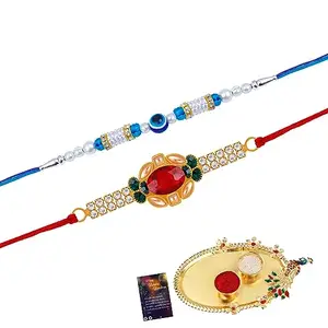 Designer Rakhi Multi With Roli Chawal,1 Raksha Bandhan Greeting Card,Pooja Thali -20