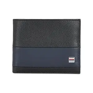 Tommy Hilfiger Jaxen Leather Passcase Wallet for Men - Black/Navy, 12 Card Slots