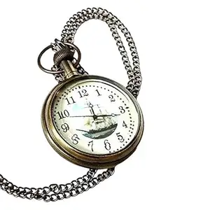 2" Brass Pocket Watch Clock with Chain & Leather Case