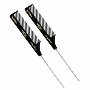 Vega Tail Hair Comb (India's No.1* Hair Comb Brand) with Steel Pin For Women,Black, Pack of 2, (VC2HMBC-305)