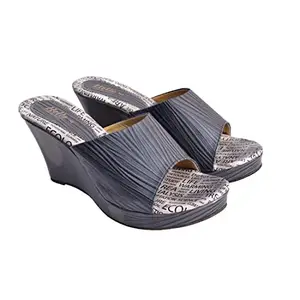Anusree Kayal Women's Leather Light Weight Heel Sandal (Grey & White, Size - 07)