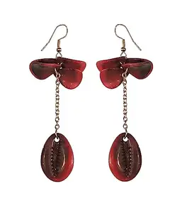 La Belleza Gold Plated Acrylic Sheet Shell Earring Drop Dangler Tassel Earring With Pearl for Girls And Women Gift For Rakhi Rakshabandhan (Red)