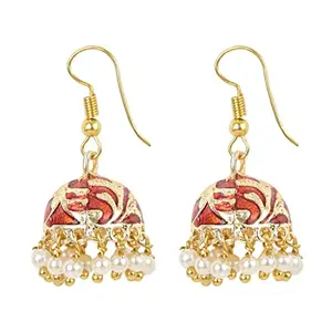 I Jewels 18K Gold Plated Traditional Handcrafted Meena Work Jhumka Earring Glided With Pearls For Women (E2547) (Maroon)