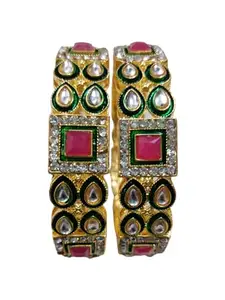 Santosh Enterprise Gold Plated Kundan and Stone Bangles for Women and Girls (Set of 2 piece) (2.4)