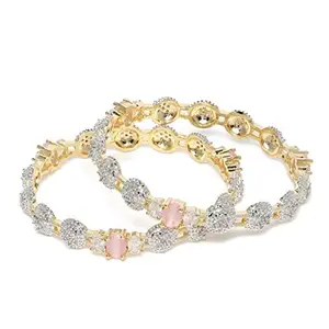 ACCESSHER Set Of 2 Gold-Plated Pink AD-Studded Handcrafted Bangles For Women & Girls