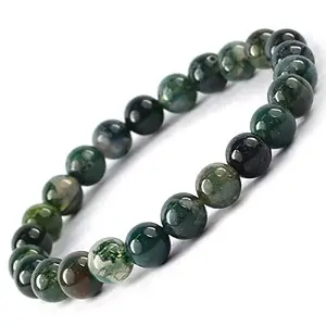 Divine Crystal Treasures Natural Moss Agate Crystal Certified healing bracelets. Stretchable - 8MM beads Bracelets for men & women