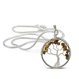 Reiki Crystal Products Tiger Eye Pendant Tree of Life Crystal Stone Pendant/Locket with Metal Chain for Reiki Healing & Crystal Healing Gemstone Size 35-40 mm (Color : Golden & Brown)