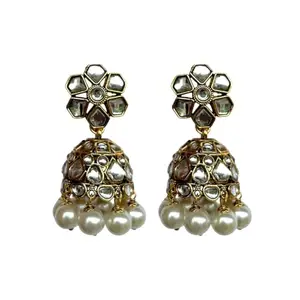 Accessher Traditional Gold Plated Kundan Studded Floral Jhumki Earrings, Ethnic Statement Earrings for Women and Girls |Perfect for Weddings| Pack of 1