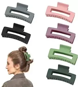 ANANYA Hair Claw Clips, 6PCS Strong Hold Rectangle Claw Hair Clips Bright Color Hair Jaw Clamp Non-Slip Catch Hair Styling Accessories for Women Girls.
