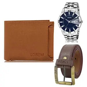 LOREM Mens Combo of Watch with Artificial Leather Wallet & Belt FZ-LR102-WL03-BL02