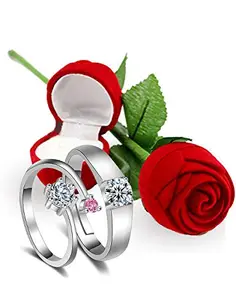 Karatcart Valentine's Day Women's Hamper of Crystal Alloy Couple Ring with Red Rose Box