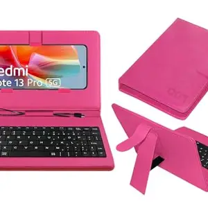 ACM Keyboard Case Compatible with Xiaomi Redmi Note 13 Pro Mobile Flip Cover Stand Direct Plug & Play Device for Study & Gaming Pink