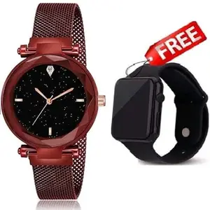 STARWATCH New Design Magnetic Strap Analog Watch and Rubber Strap Digital Watch Free for Girls& Women(SR-663) AT-663