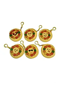 Youth Enterprises Pack of 6 Sunflower Emoji Smiley Face Soft Furry Plush Coin Money Stationery Accessories Women Wallet Bag for Kids Kanjak Birthday Return Gift Set Party Supply