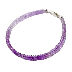 Lady Works Pink Amethyst 3-3.5mm Round Shape Faceted Cut Beads 7 inch Silver Plated Clasp Bracelet for men, women, unisex. Link Chain Stacking Bracelet.|LBRAC_LW_05429