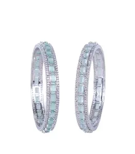 OPAL TOUCH Rhodium Plated Made of Brass Bangles For Women | Traditional Bangle For Women | Studded Design Bangles | Traditional Stylish Bangles Set for Girls and Women (Mint Green-2.6)