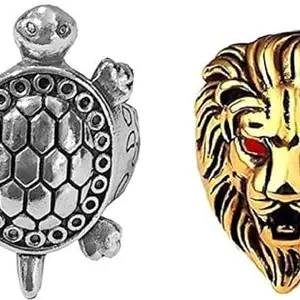 SP Creations Kachua Tortoise Ring With Lion Face Ring Stainless Steel, Brass Ring () BZ_Ring Combo-511