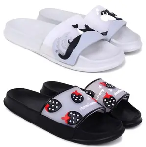 Pampy Angel Combo Pack of 2 Slipper/Flip Flops/Slides for Women,(Dolphin-Grey,S-Bery-Black),38 (Euro)
