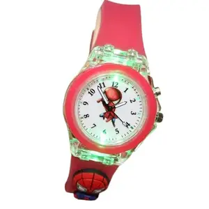 FunkyMart Marvel Cartoon Character Analog Watch - Unisex Design, Great Return Gift Idea with Colorful Lights (Red Spidy)