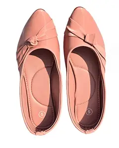 Anusree Kayal Women's Salmon Peach Leather Ballerina Flats Shoe_7