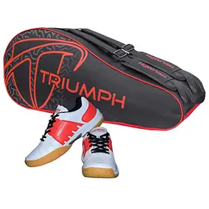 Gowin Badminton Shoe Power White/Red Size-4 with Triumph Badminton Bag 303 Black/Red