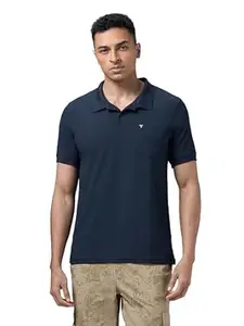 TECHNOSPORT Men's Solid Slim Fit Polo Collar T-Shirt MATPIQ Half Sleeve Button Polyester for Gym Running Workout UPF50+ Anti Odour