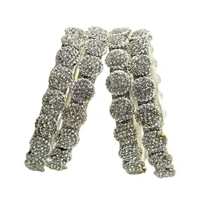 Crystal Studded Silver-Tone Bangles Set for Women, Traditional Design, 4-Piece (2.6)