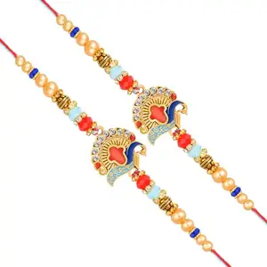 De Marquis Designer Rakhi Gift Set for Brother, Roli-Chawal Pack and Greeting Card Set (2 rakhee send for brother, rakhi gift set, bhaiya and bhabhi rakhis combo set)