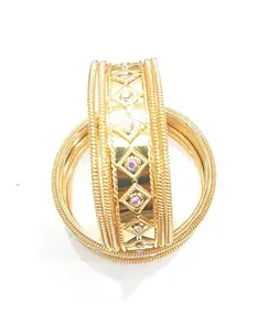 Traditional Gold-Plated Bangles Set with Diamond Pattern and Crystal Details, Pack of 10, 1 Gram