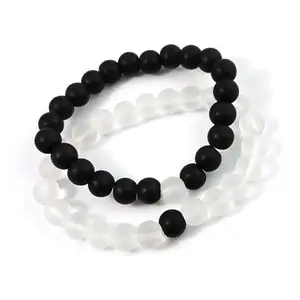 RK ENTERPRISES Coupl Bracelet Stone Beads Multi Layer Tiple Protection Best Friend Relationship Couple Matching Bracelet of white And Black 2 Pcs
