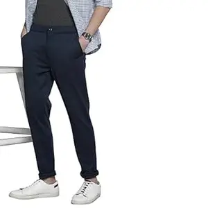 The Indian Garage Co Men Slim Fit Solid Mid-Rise Stretchable Knitted Jogger Trousers