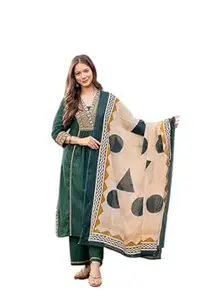 MEERA FAB Women Floral Printed Pure Cotton Straignt V-Neck Kurta with Trousers & Dupatta