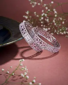 OPAL TOUCH Crimson Flower Rhodium Bangles (Pack of 2)