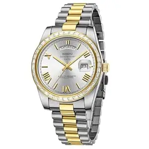 NIBOSI Watches for Men Analog Quartz Diamond Bezel Stainless Steel Dial Rose Gold Silver Mens Watch Waterproof Business Classic Dress Wrist Watch with Day Date