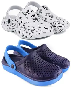 Pampy Angel Combo Pack of 2 Slipper/Flip Flops/Slides/Clogs/Sandals with Adjustable Back Strap for Men,(Cl-N11-White,Cl-400-Blue),8 (UK/India)