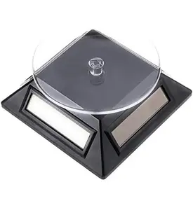 Solar Display Stand Turntable 360° Rotating Display Stand Powered by Solar or AA Battery for Jewelry Phone Watch (Black, Small)