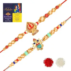 De Marquis Designer Rakhi Set Of 2 With Roli Chawal and Card for Rakshabandhan | Rakhee For Brother | Rakhee For Kids | Bhaiya Bhabhi Rakhi-set