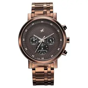 Fastrack Kronos Quartz Chronograph Brown Dial Brown Stainless Steel Strap Watch for Guys - NT3287QM04​
