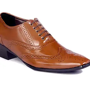 Baxxico Men's 2 Inch Heel Height Increasing Tan Formal Oxford lace-Up Brogue Shoes- 6 UK
