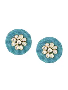Kairangi Earrings for Women and Girls Traditional Kundans Studs | Blue Woven Wrapped Kundan Kundan Stone Stud Earrings | Birthday Gift for girls and women Anniversary Gift for Wife