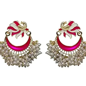Mehpriye luxurious Earring jhumka jhumki For women and girls Suitable for weddings fasttivals and all occasion.(Color-Pink)