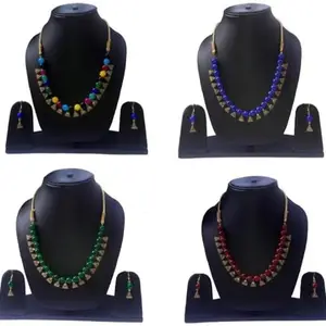 WORLD WIDE VILLA Oxidised Silver Earring & Necklace Set For Women Pack of 1 Multicolor || WWV_Necklace Set90