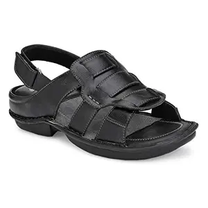 SOFTIO SFT126 Men's Black Synthetic Leather Outdoor | Lightweight | Stylish | Trendy Sandal Roman Sandal