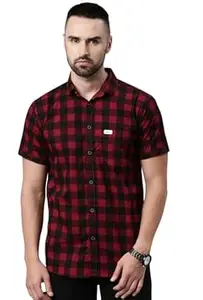 Majestic Man Men Cotton Checkered Half Sleeve Slim Fit Casual Shirt