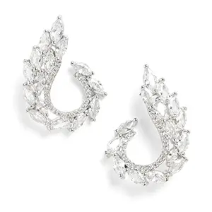 SOHI Silver Plated Stud Earrings for Women, Rhinestone Stud earring for Women, Lightweight Indo Western Ear Studs with Push Closure Crystal Alloy Tops Earring for Girls